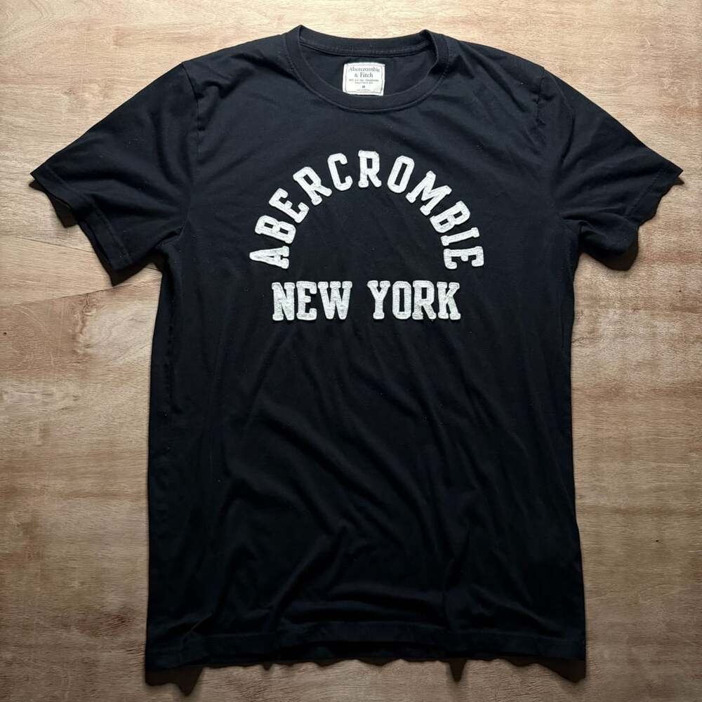 Abercrombie & Fitch Black Logo T Shirt Men’s Medium Y2K Style Spellout